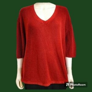 5/$25 Beverly DRIVE Red V-neck Ribbed Holiday Christmas Sweater